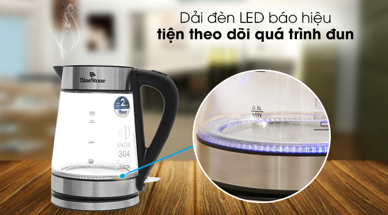 Bình đun siêu tốc Bluestone 1.7 lít KTB-3426 - Dải đèn LED cho bạn theo dõi toàn bộ quá trình nấu nước