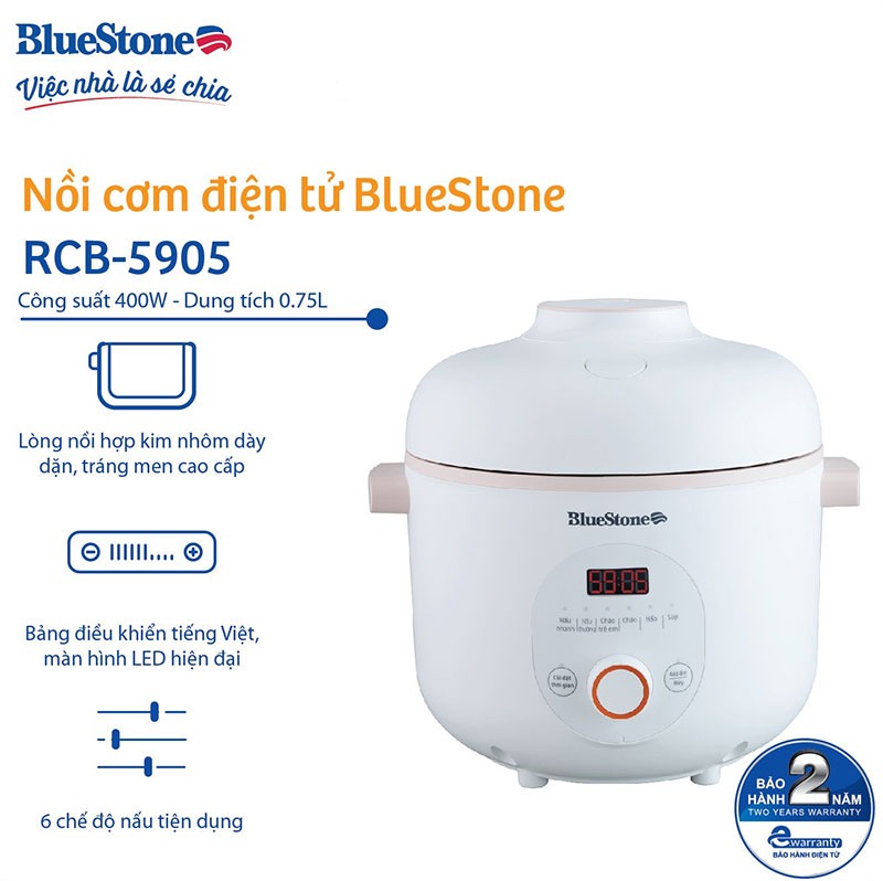 Nồi cơm điện tử Bluestone 0.75 lít RCB-5905 - Thiết kế, chất liệu